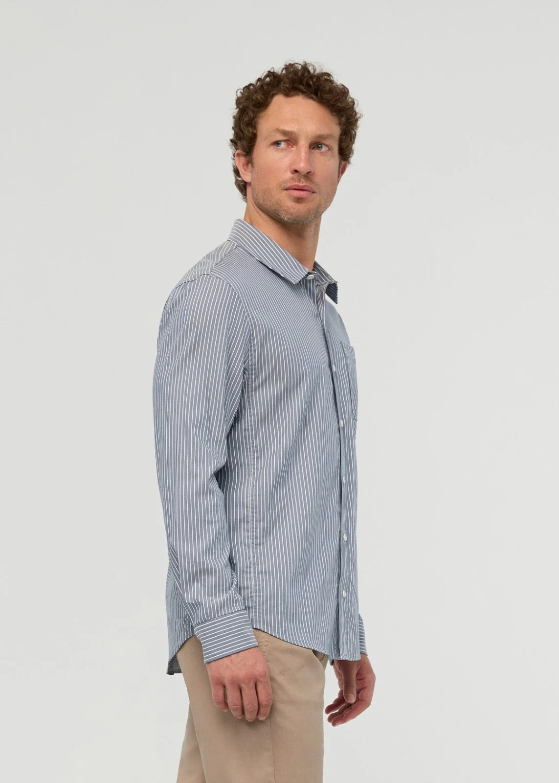 Cloudweight Twill One Pocket Shirt - Slate Blue Fine Stripe - Image 3
