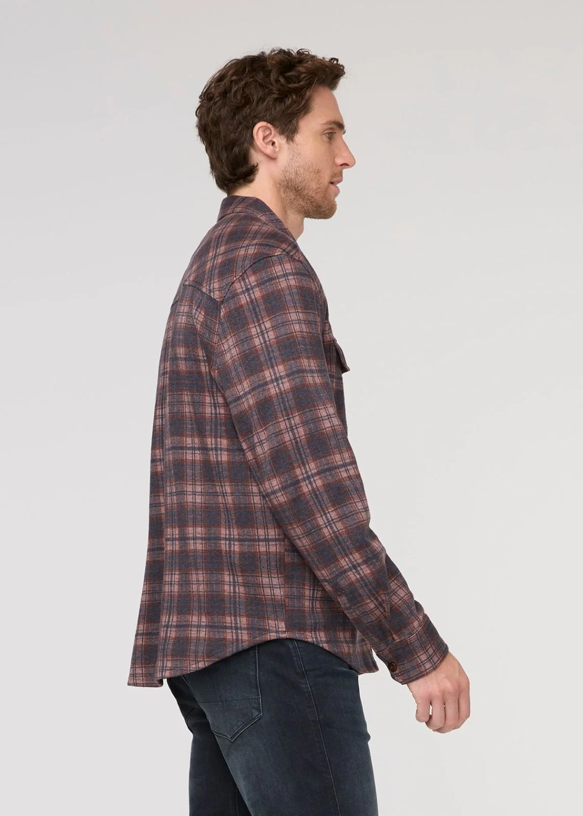 Performance Flannel Button Down - Heather Mauve Plaid - Image 4