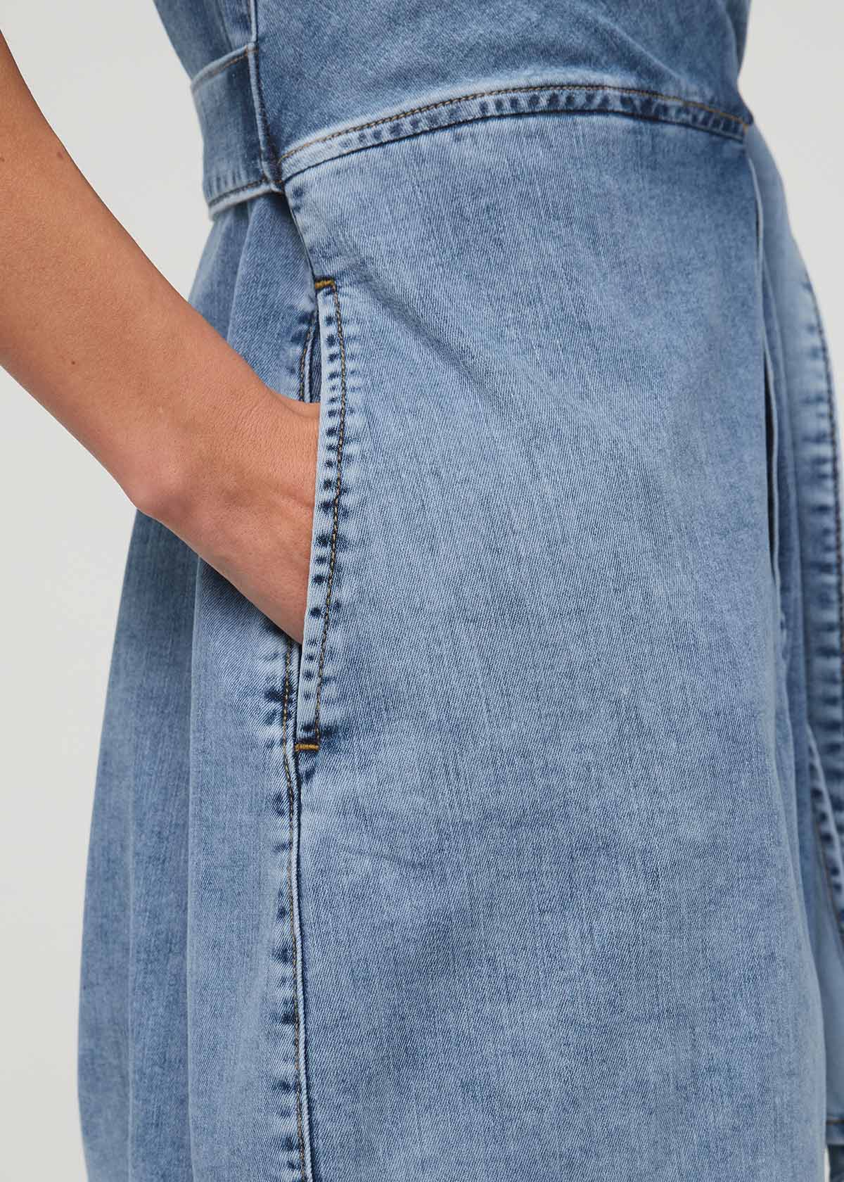 Performance Denim Lite Wrap Shirt Dress - Light Stone - Image 7