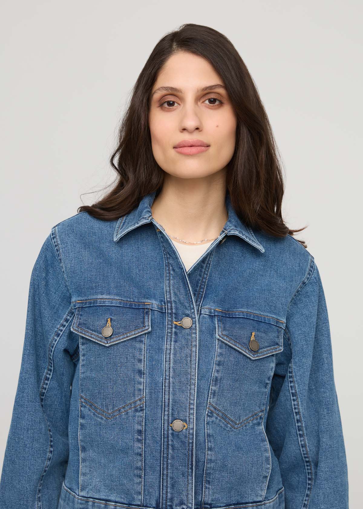 Midweight Denim Pleated Jacket - Vintage Wash - Image 5