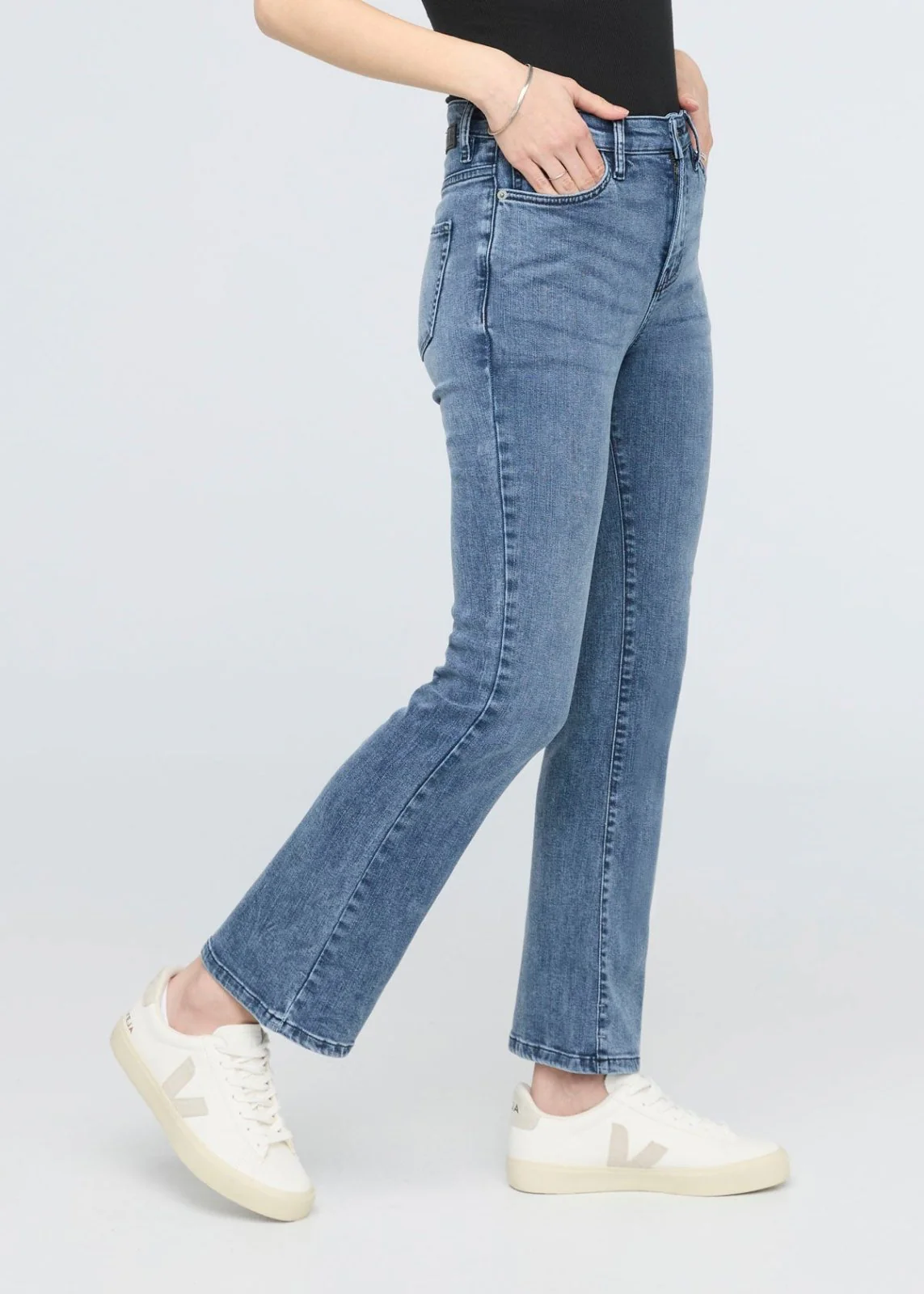 No Sweat Denim High Rise Kick Flare - Textured Indigo - Image 3