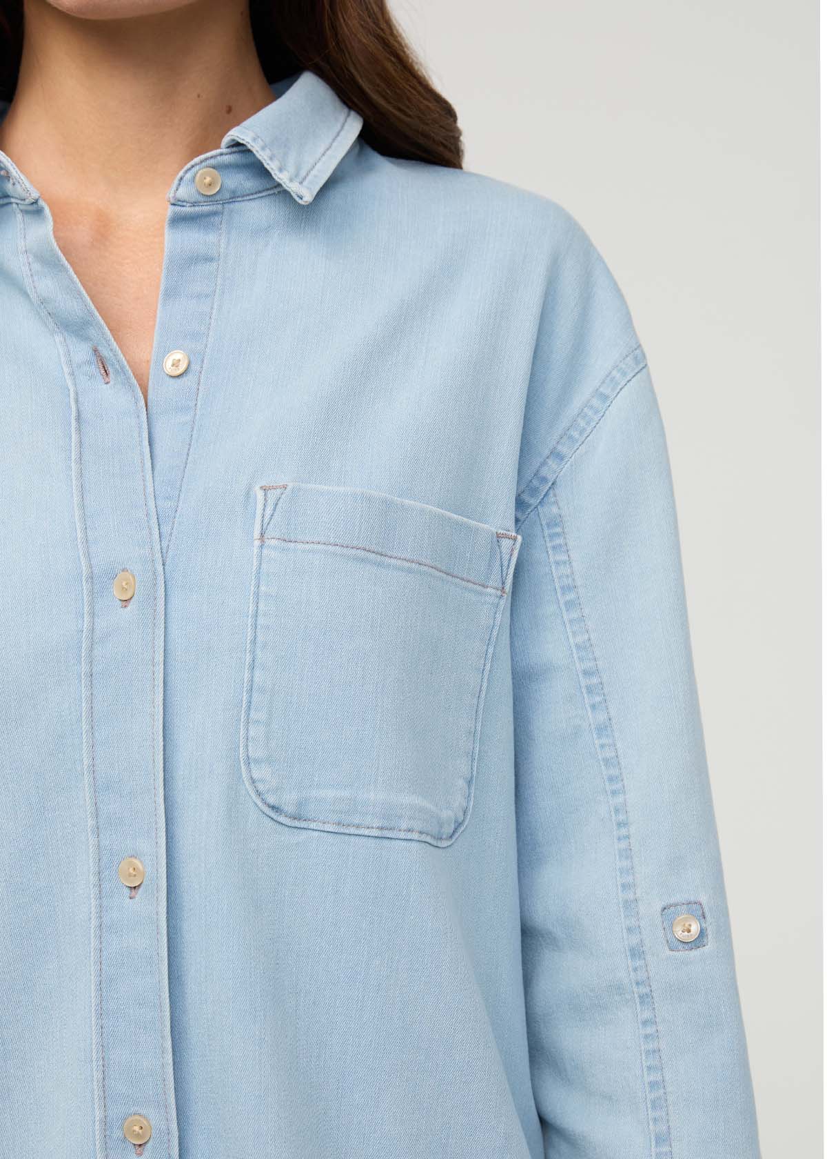 Performance Denim Lite Relaxed Button Down - Bleach - Image 6