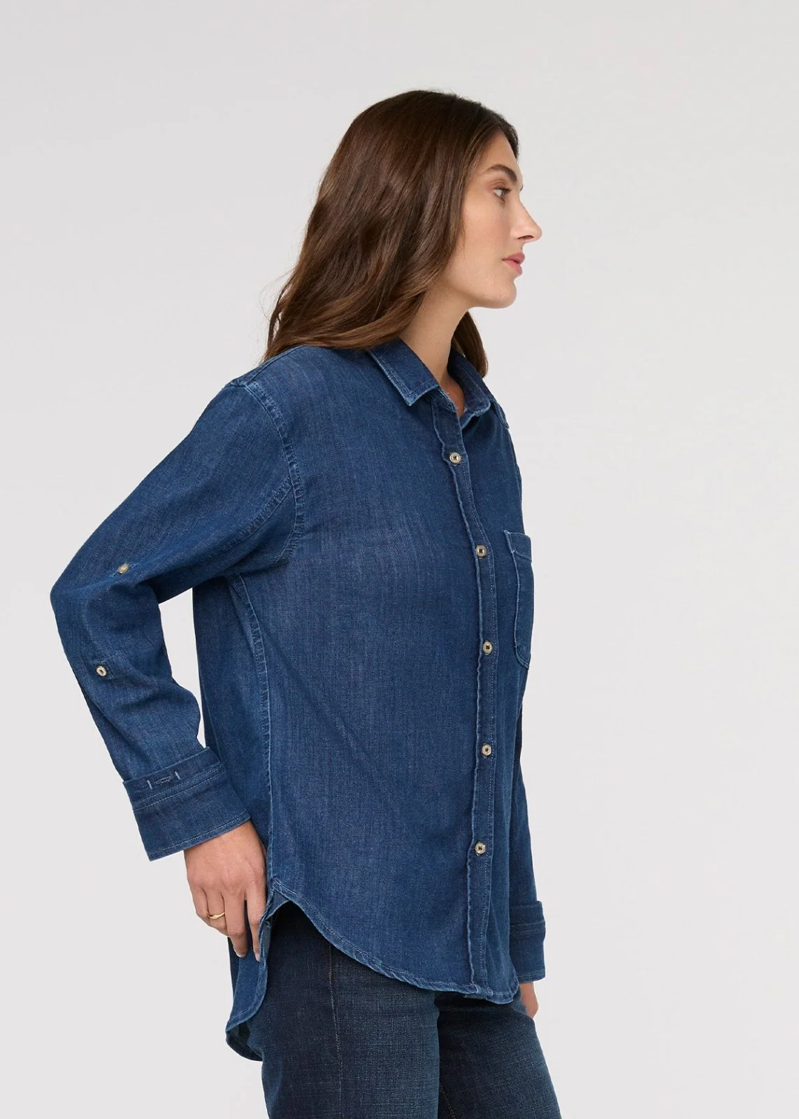 Performance Denim Lite Relaxed Button Down - Medium Stone - Image 3