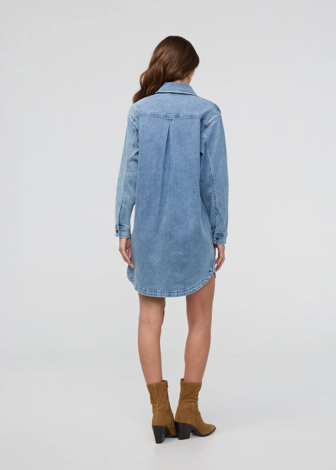 Performance Denim Lite Shirt Dress - Washed Indigo - Image 3