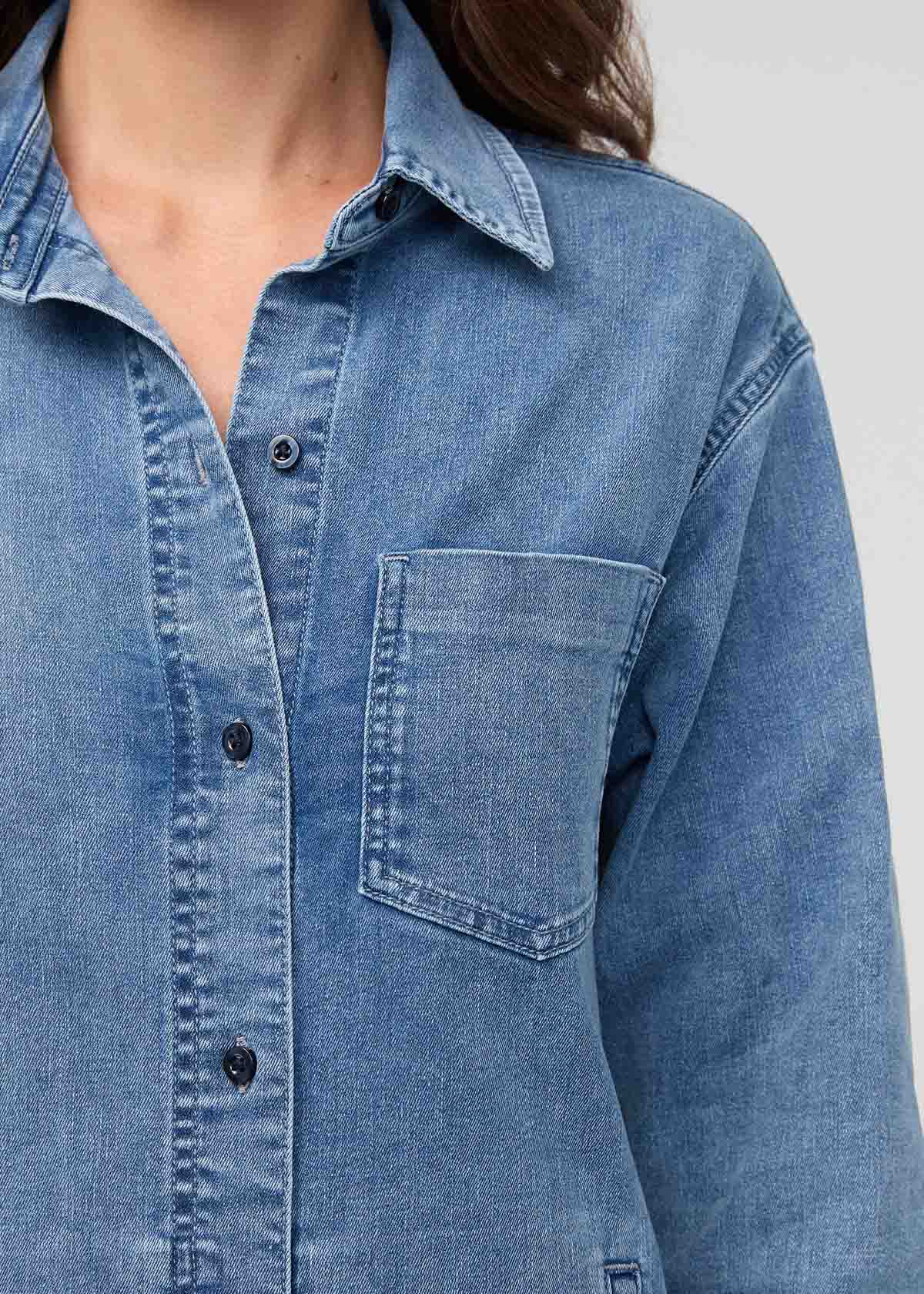 Performance Denim Lite Shirt Dress - Washed Indigo - Image 7