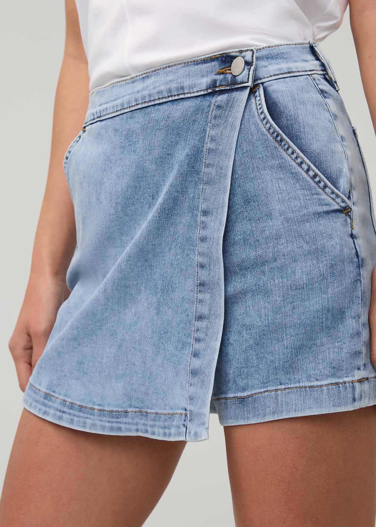 Performance Denim Lite Wrap Skort - Light Stone - Image 5