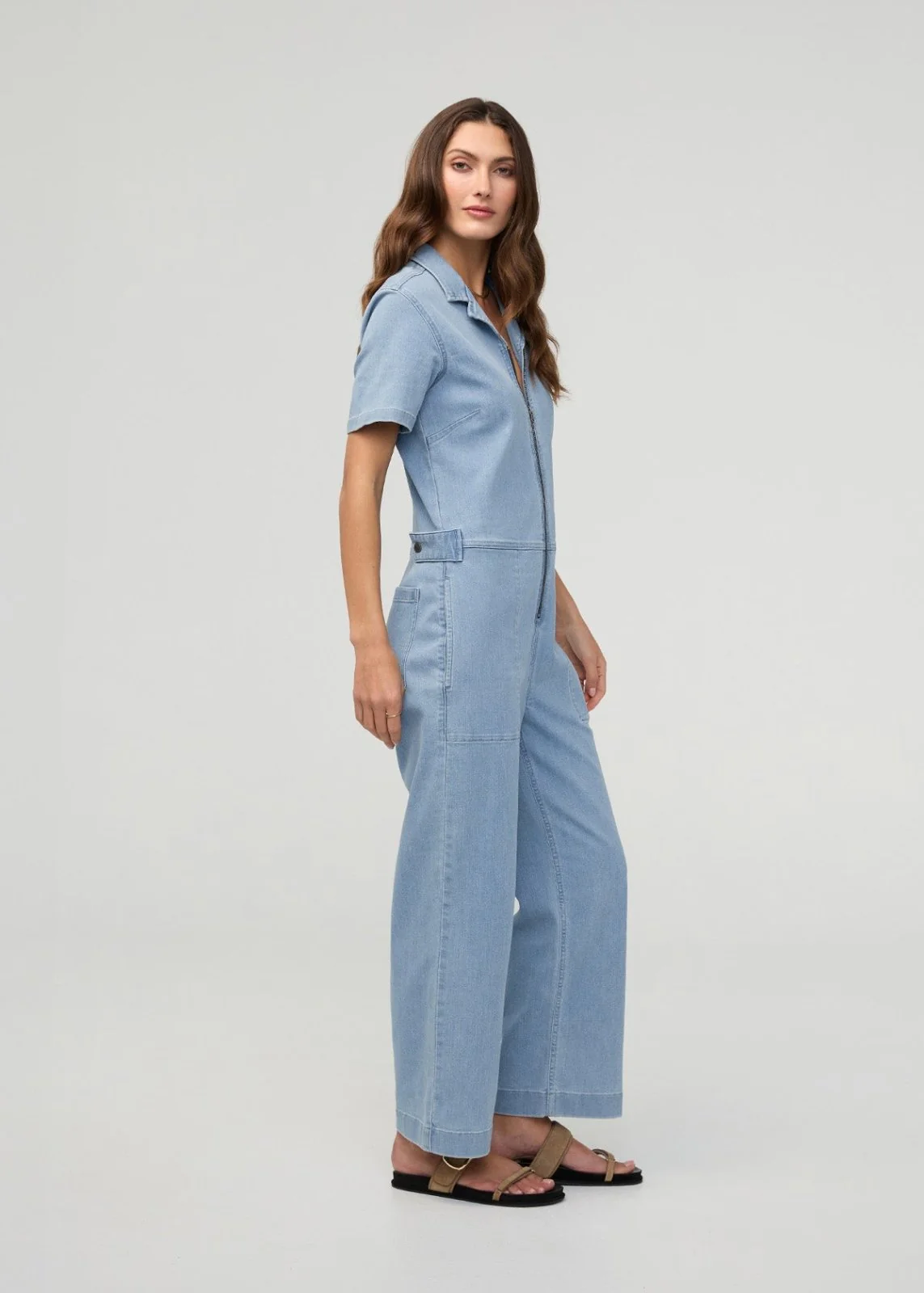 Performance Denim Short Sleeve Jumpsuit - Desert Blue - Image 2