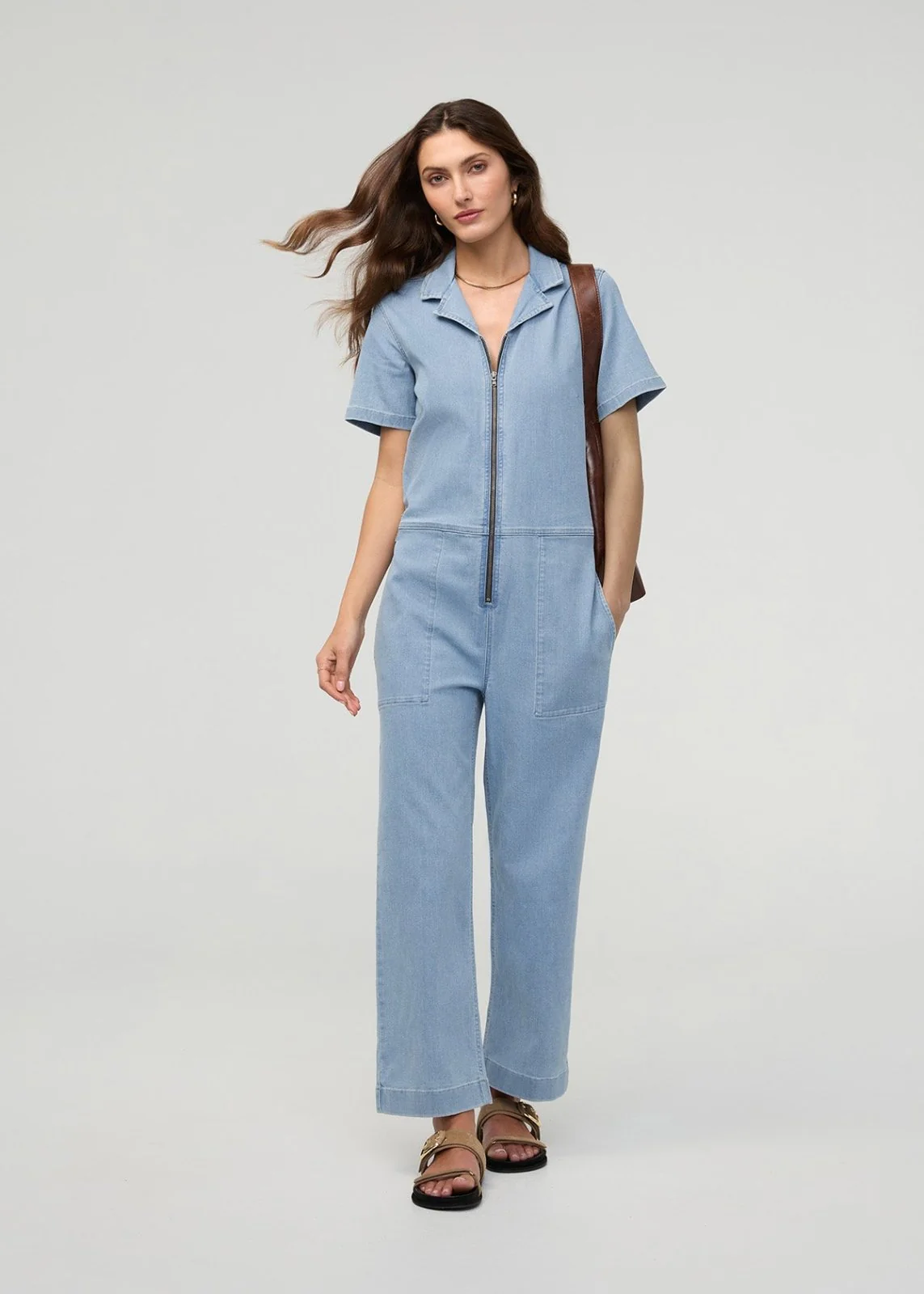 Performance Denim Short Sleeve Jumpsuit - Desert Blue - Image 3