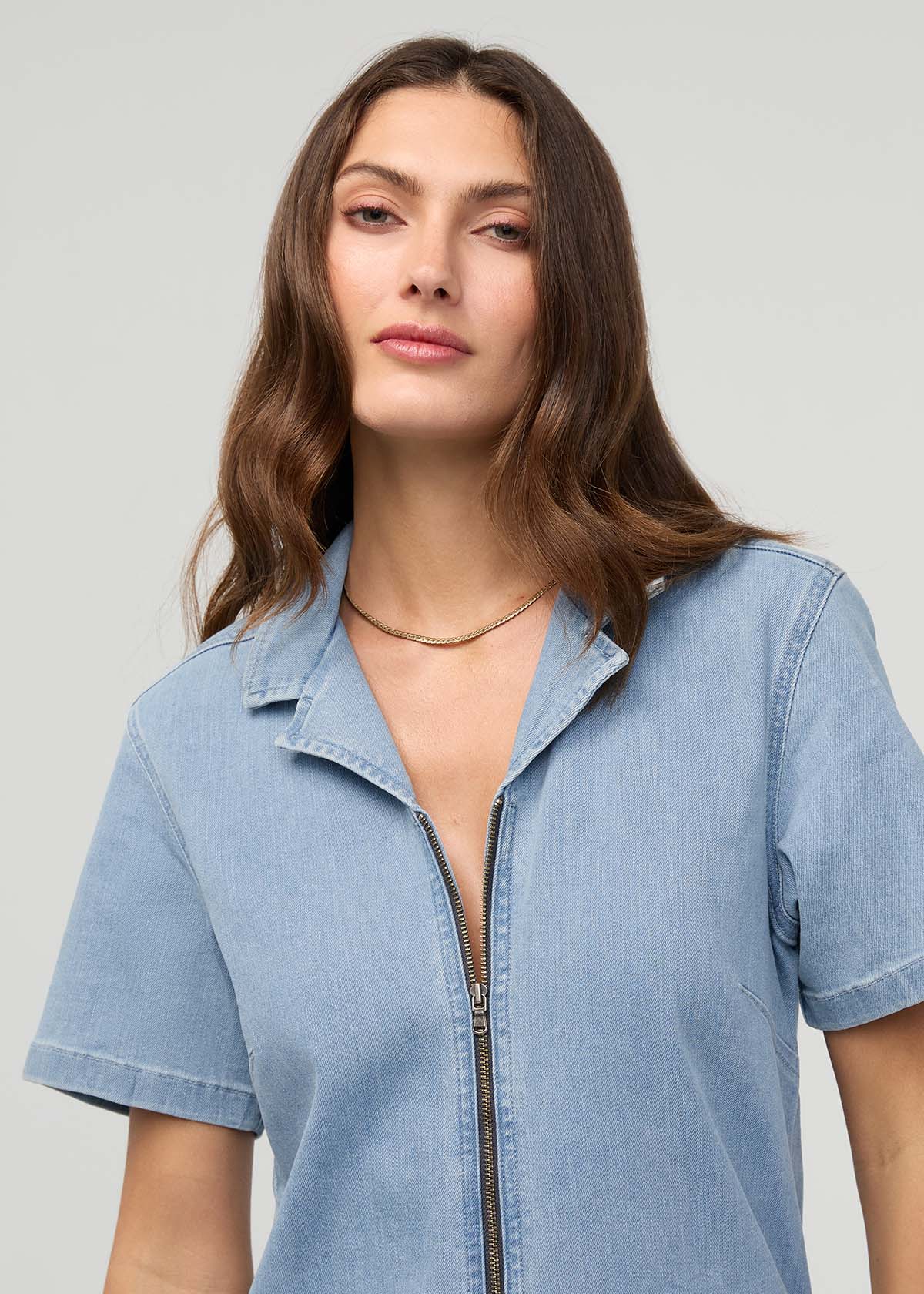 Performance Denim Short Sleeve Jumpsuit - Desert Blue - Image 5