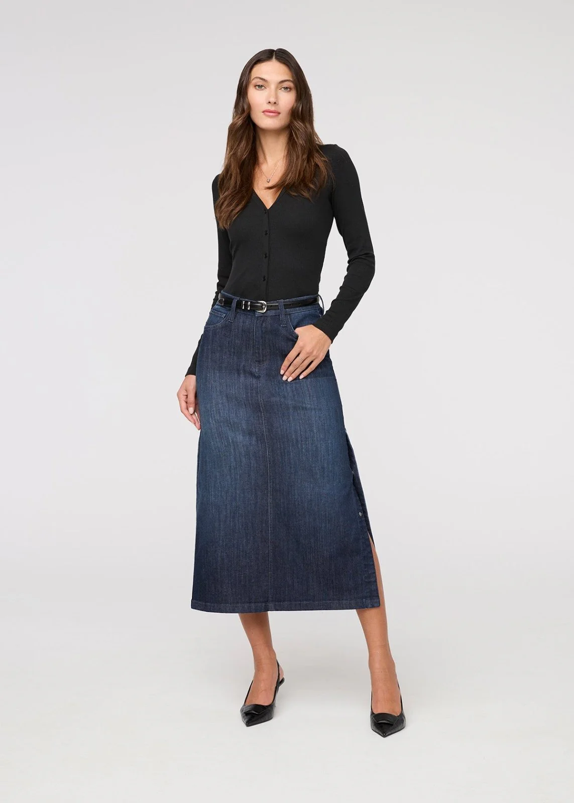 Performance Denim Slit Skirt