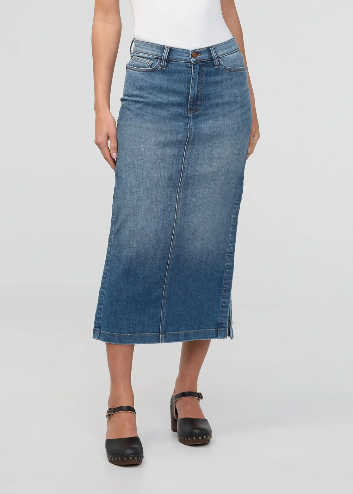 Performance Denim Slit Skirt - Blue Ash - Image 2