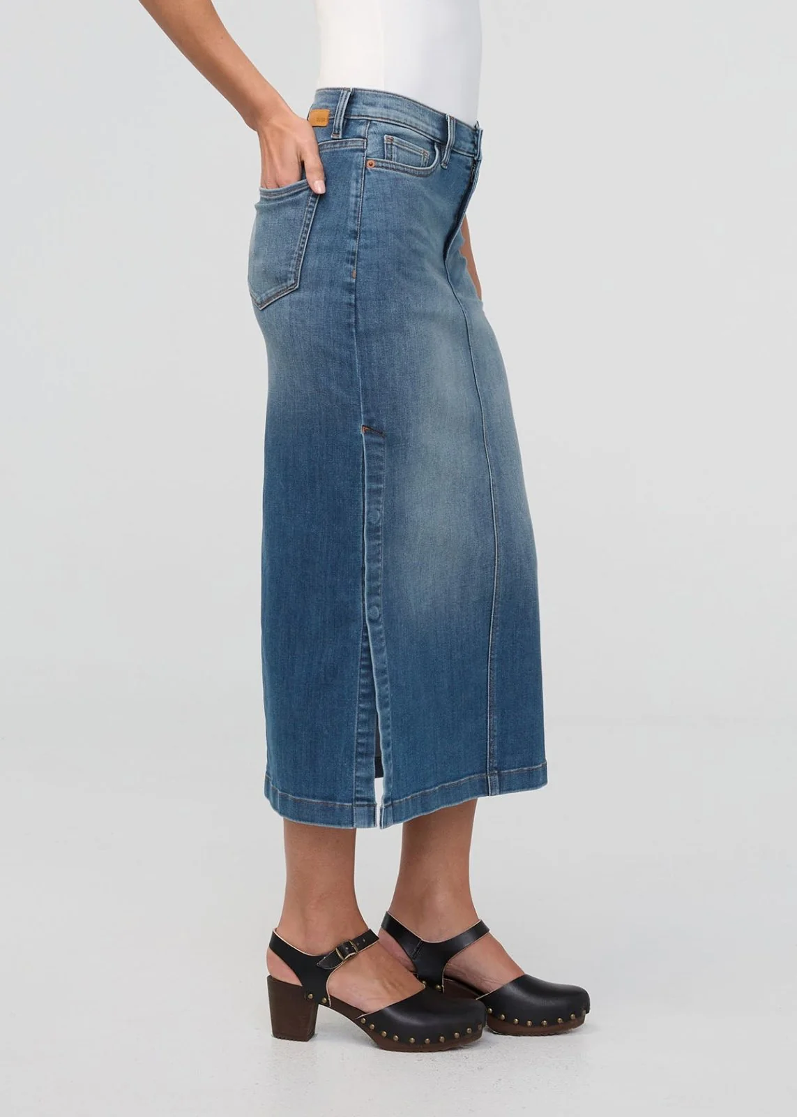Performance Denim Slit Skirt - Blue Ash - Image 3