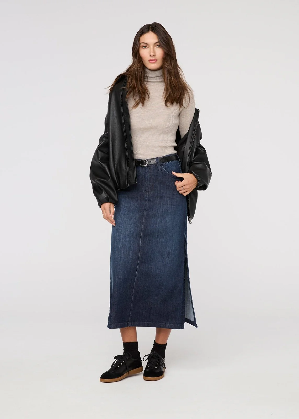 Performance Denim Slit Skirt - Dark Stone - Image 8