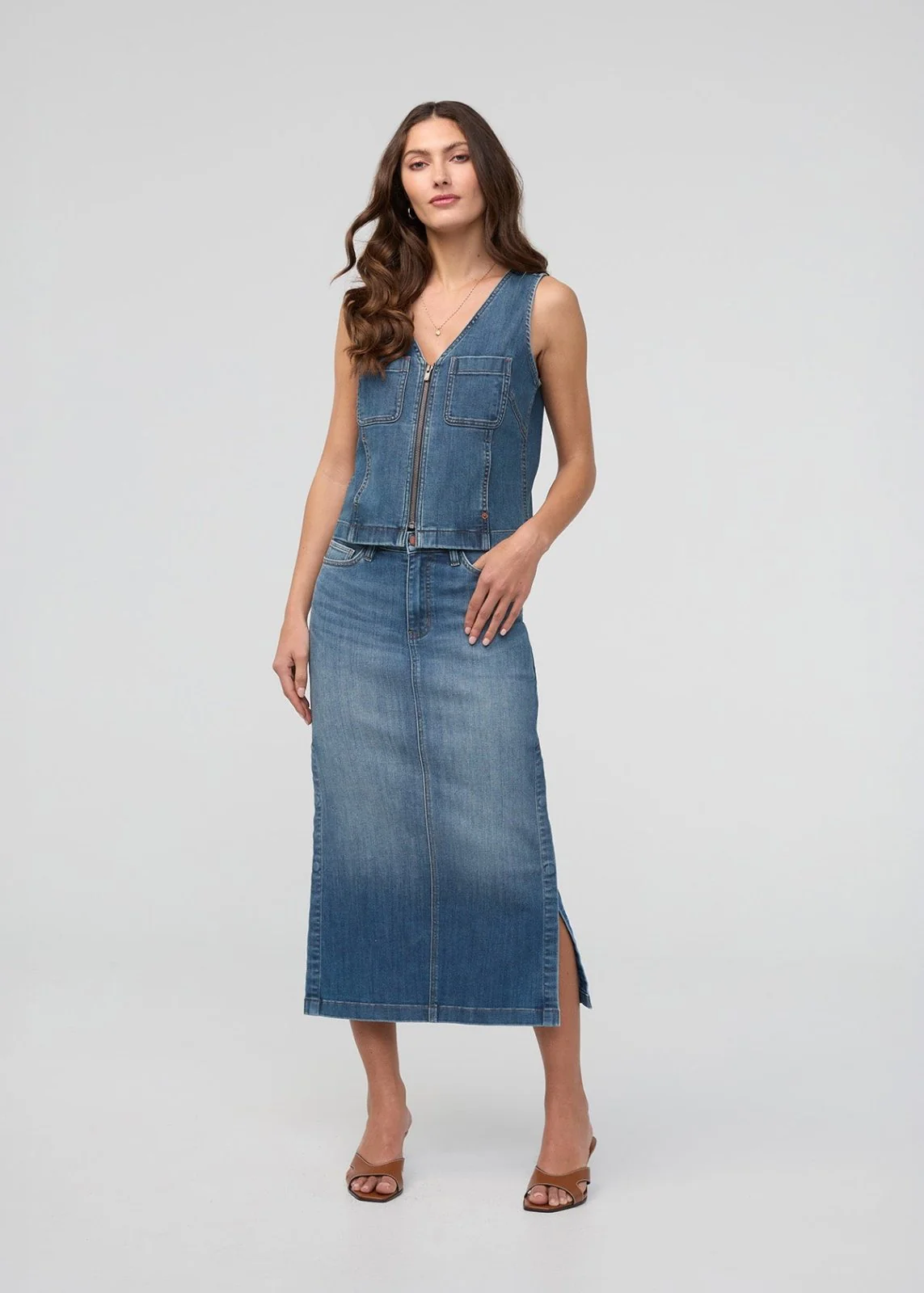 Performance Denim Zip Front Vest - Blue Ash - Image 2