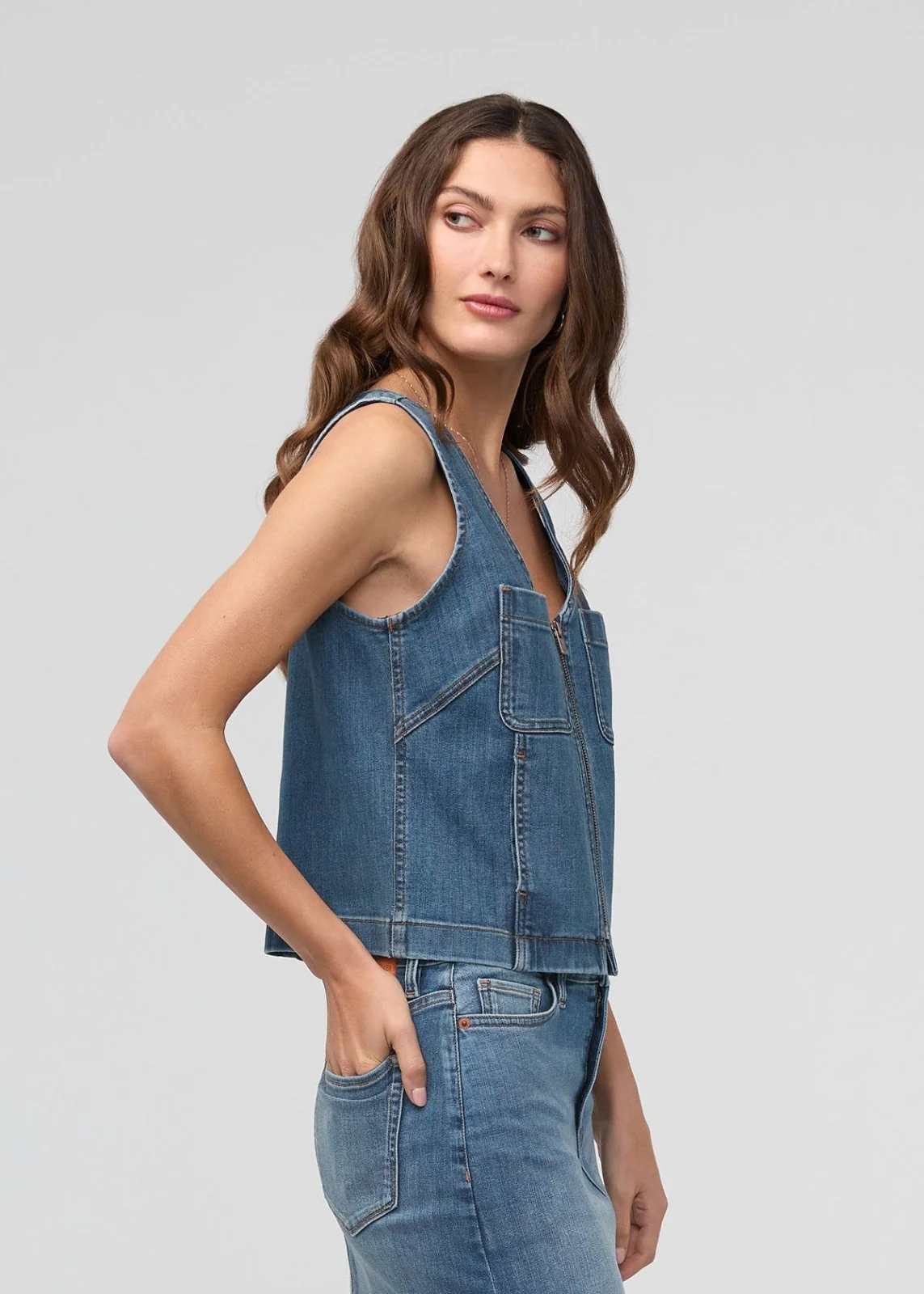 Performance Denim Zip Front Vest - Blue Ash - Image 3