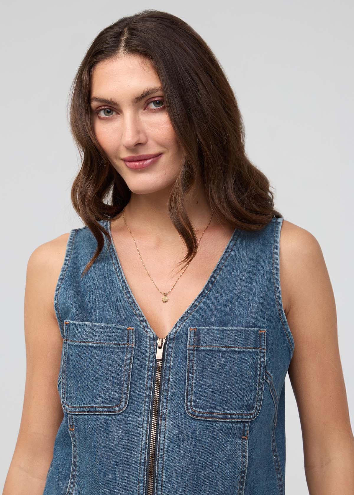 Performance Denim Zip Front Vest - Blue Ash - Image 5