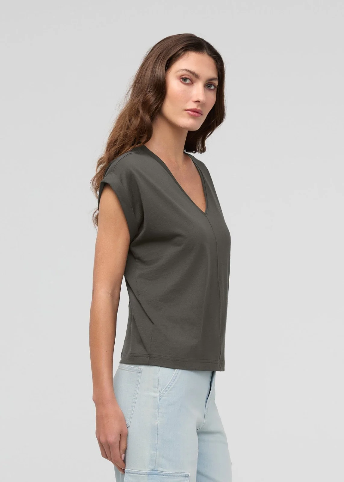 PurePima Dolman V-Neck - Evergreen - Image 3