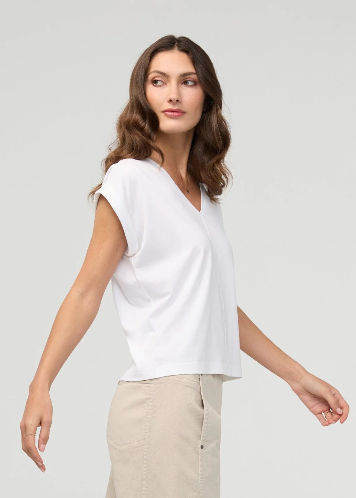 PurePima Dolman V-Neck - White - Image 3