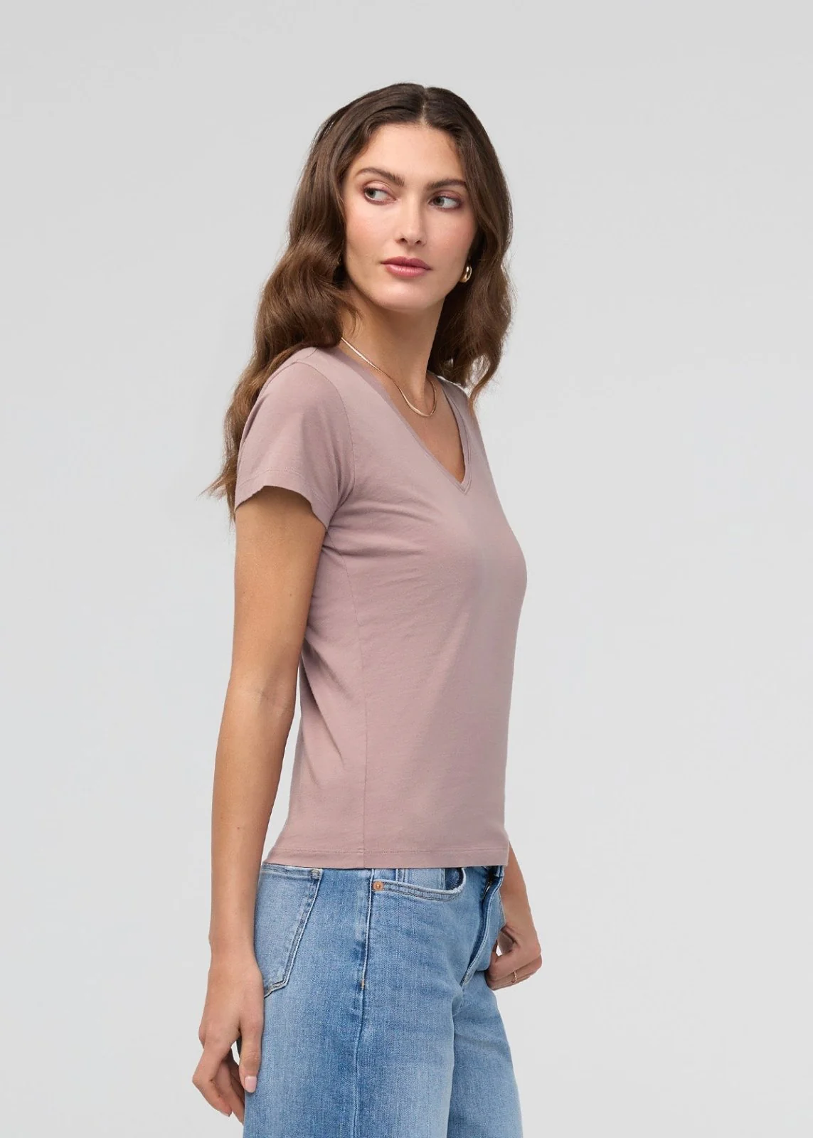 PurePima Slim V-Neck - Hazy Mauve - Image 3