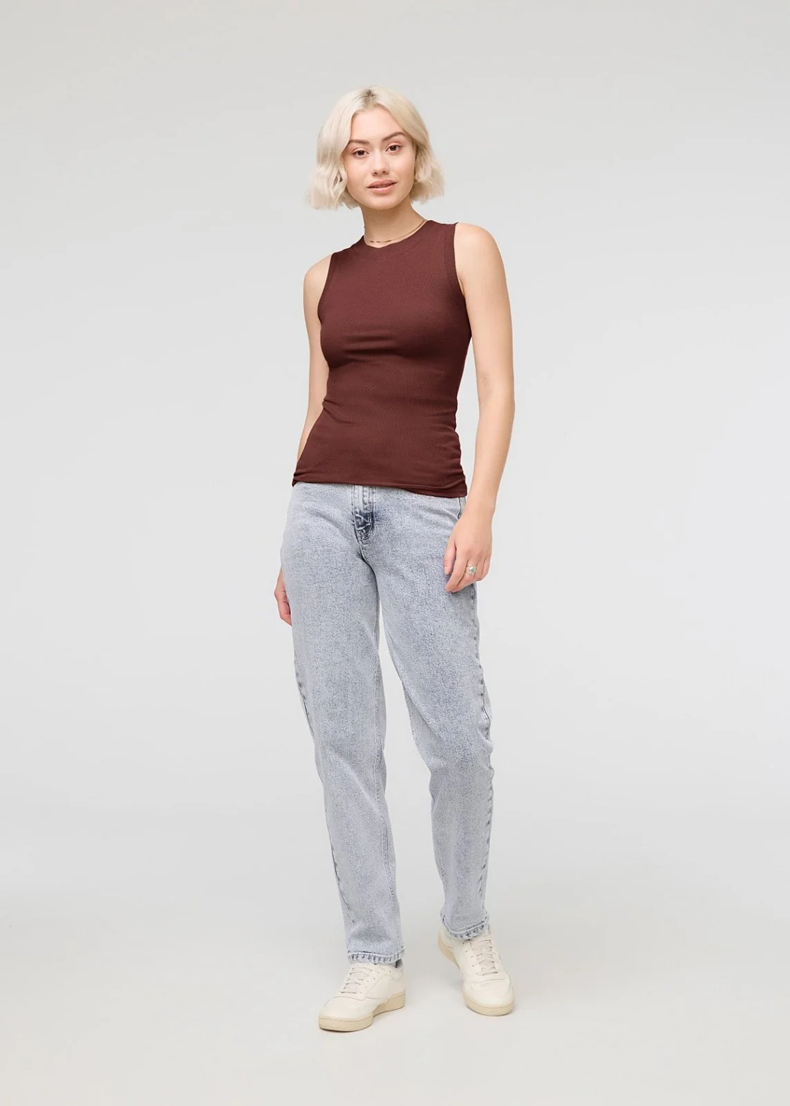 Ribbed Pima High Neck Tank - Rich Maroon - Image 2