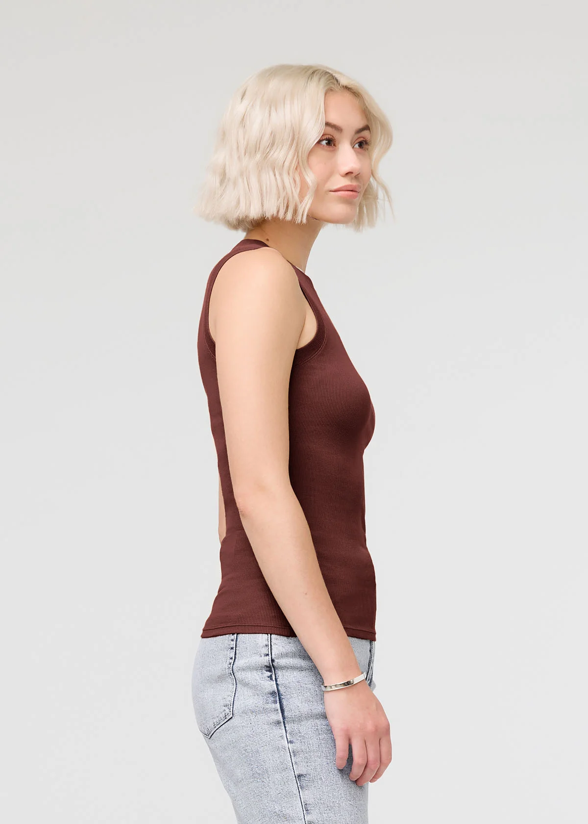 Ribbed Pima High Neck Tank - Rich Maroon - Image 3