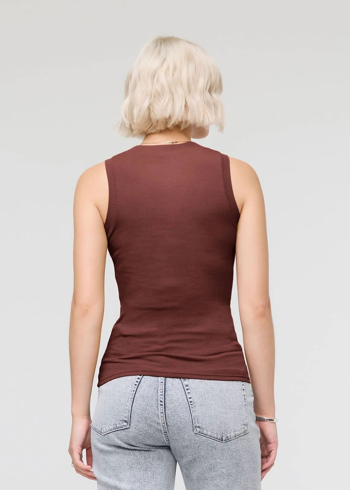 Ribbed Pima High Neck Tank - Rich Maroon - Image 4