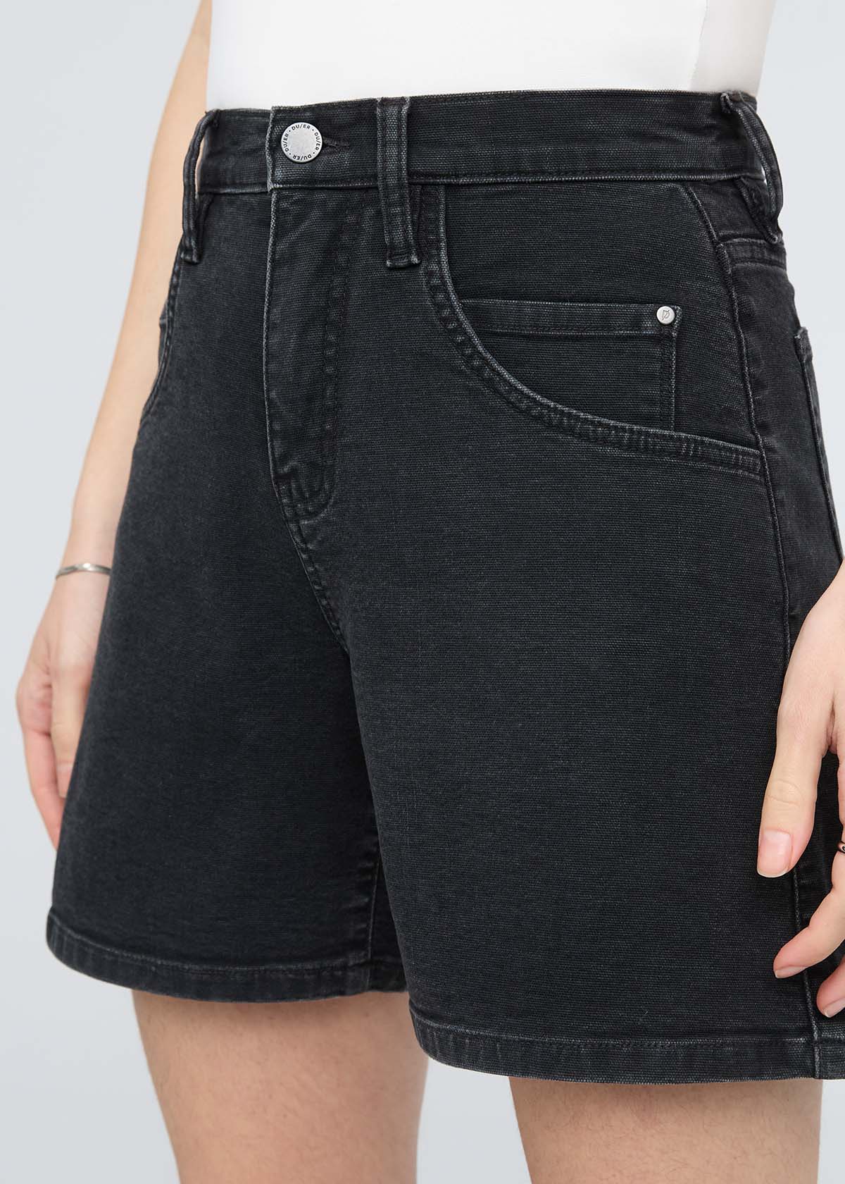 Stretch Canvas High Rise Relaxed Short - Black - Image 5